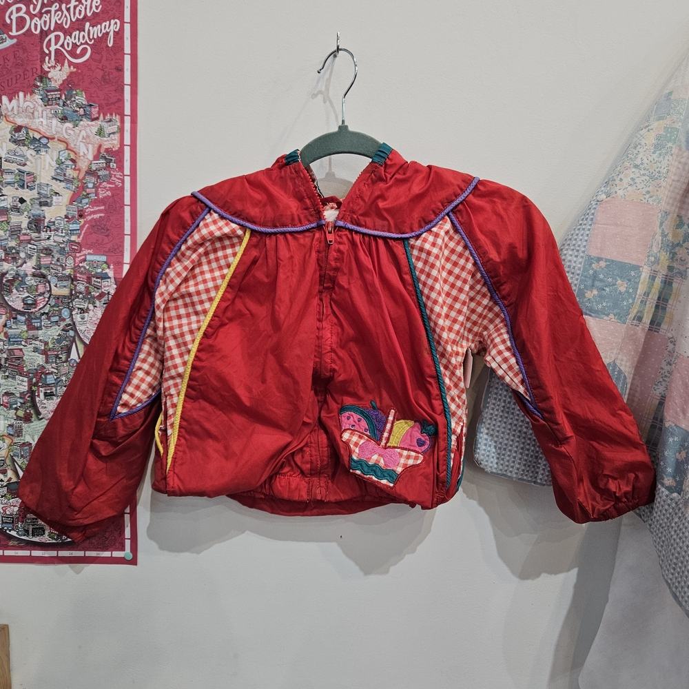 Colorful Red Children's Jacket with Butterfly Patch